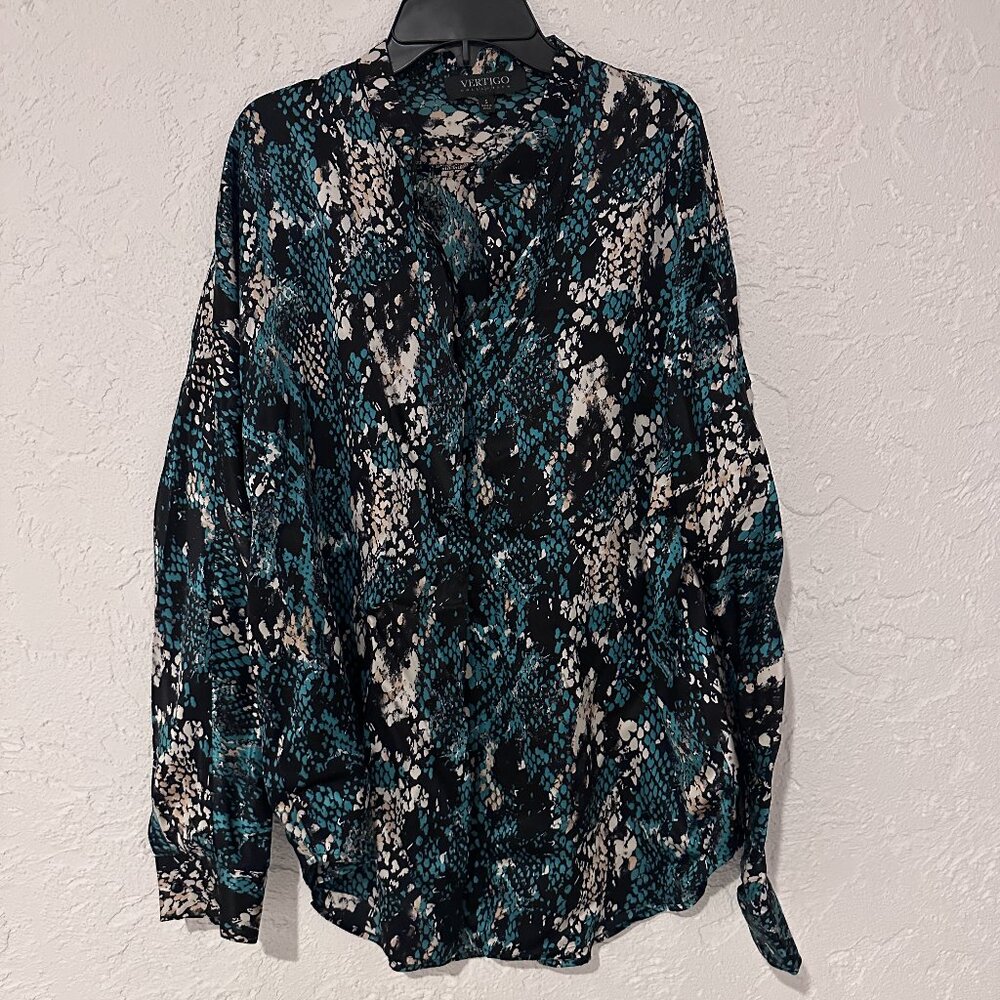 VERTIGO Silk Snake-Print Blouse – Size S – 100% Silk